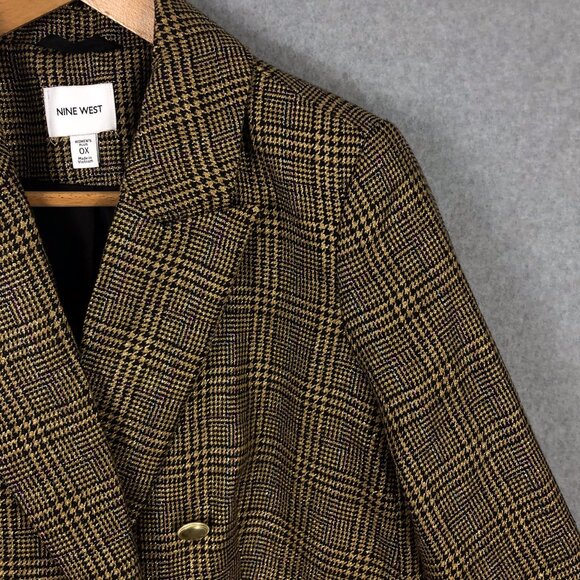 Nine West Double Breasted Metallic Gold Hounds Tooth Size 0x - Picture 3 of 8